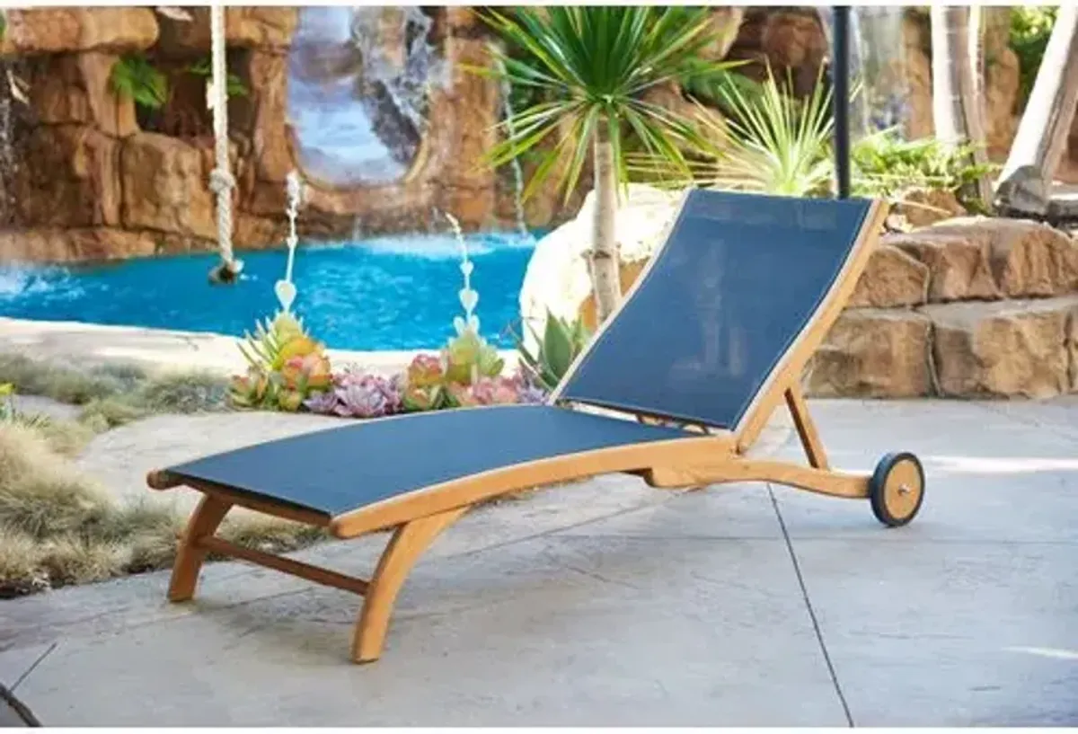 Milo Teak Outdoor Chaise Lounger - Blue - Comfortable, Sturdy, Stylish