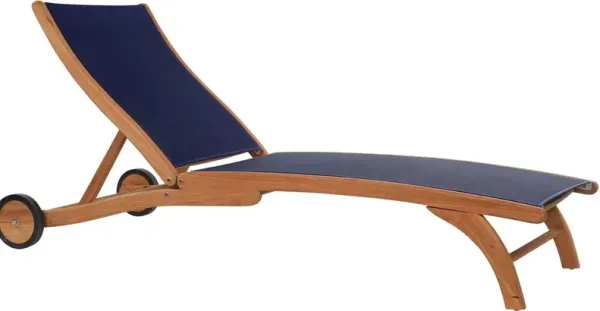 Milo Teak Outdoor Chaise Lounger, Blue Textilene