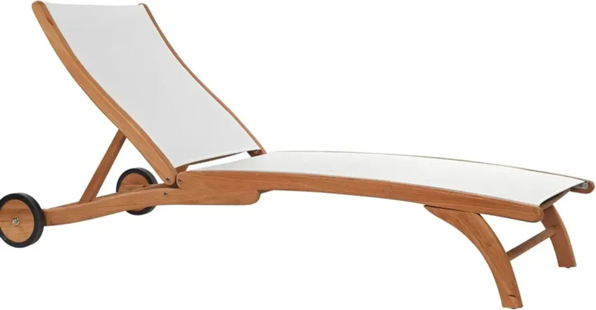 Milo Teak Outdoor Chaise Lounger, Ivory Textilene
