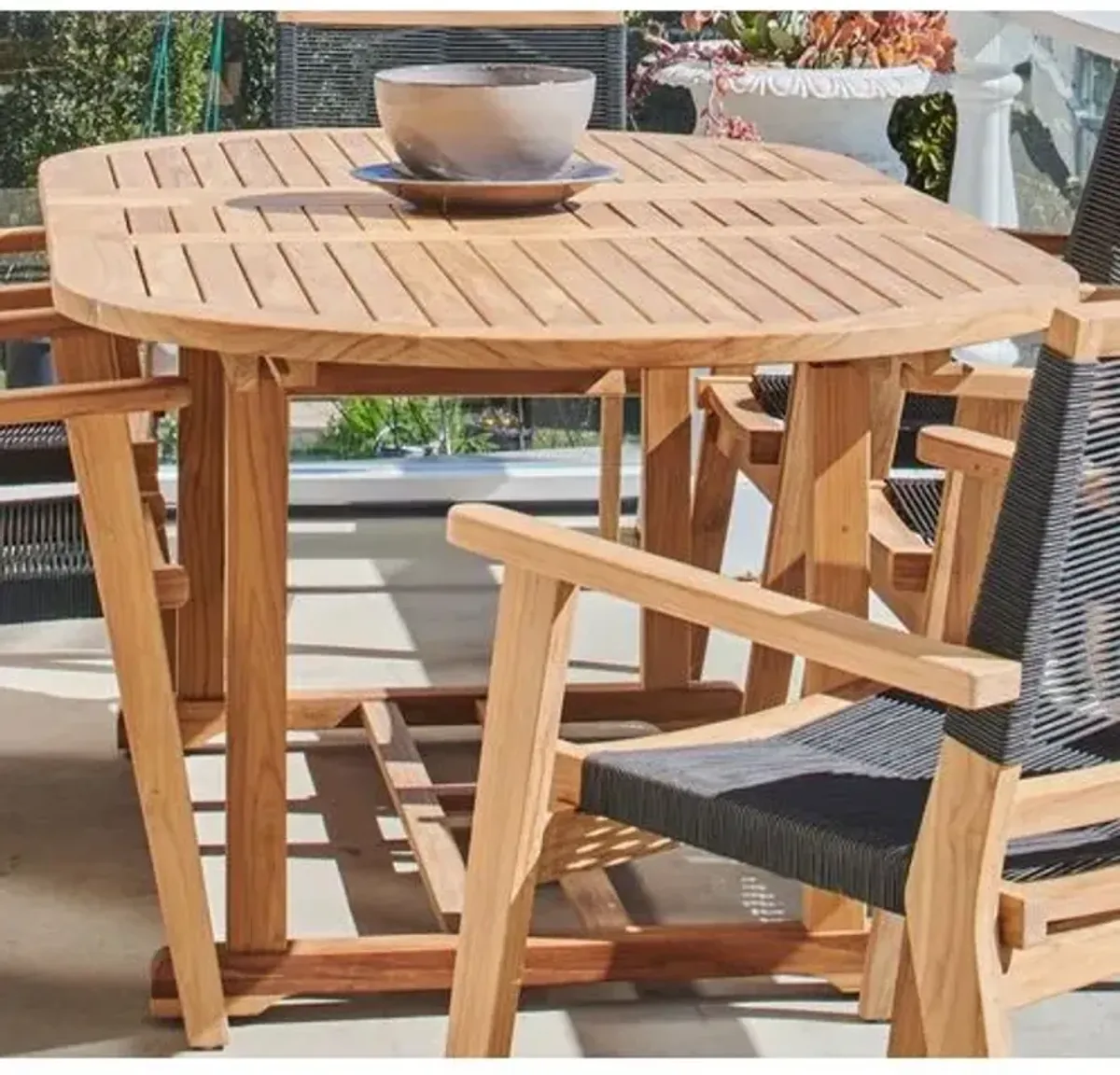 Elroy Oval Outdoor Extension Dining Table - Natural Teak