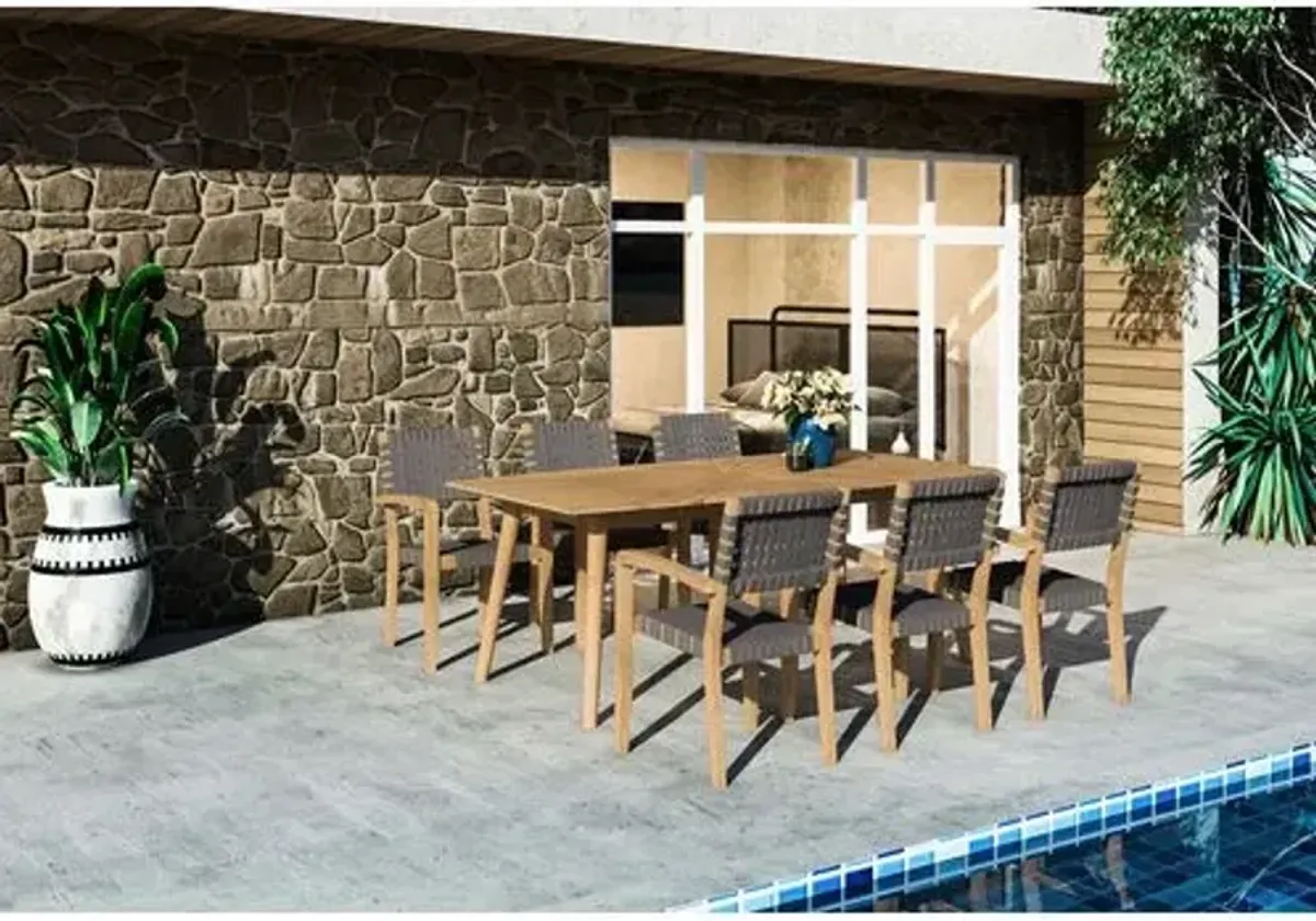 Bimi 7-Pc Teak Outdoor Rectangular Dining Set - Natural - Black