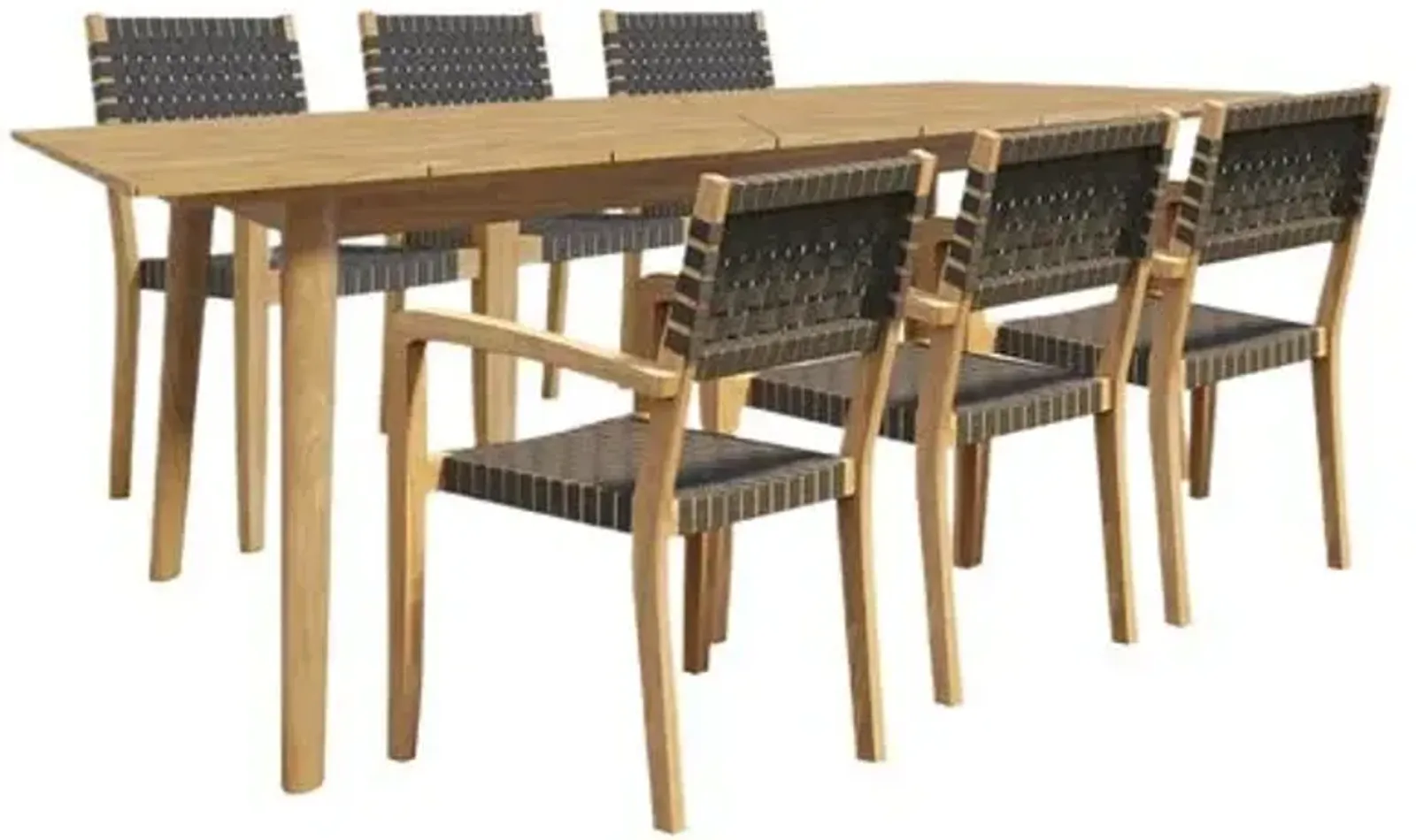 Bimi 7-Pc Teak Outdoor Rectangular Dining Set - Natural - Black