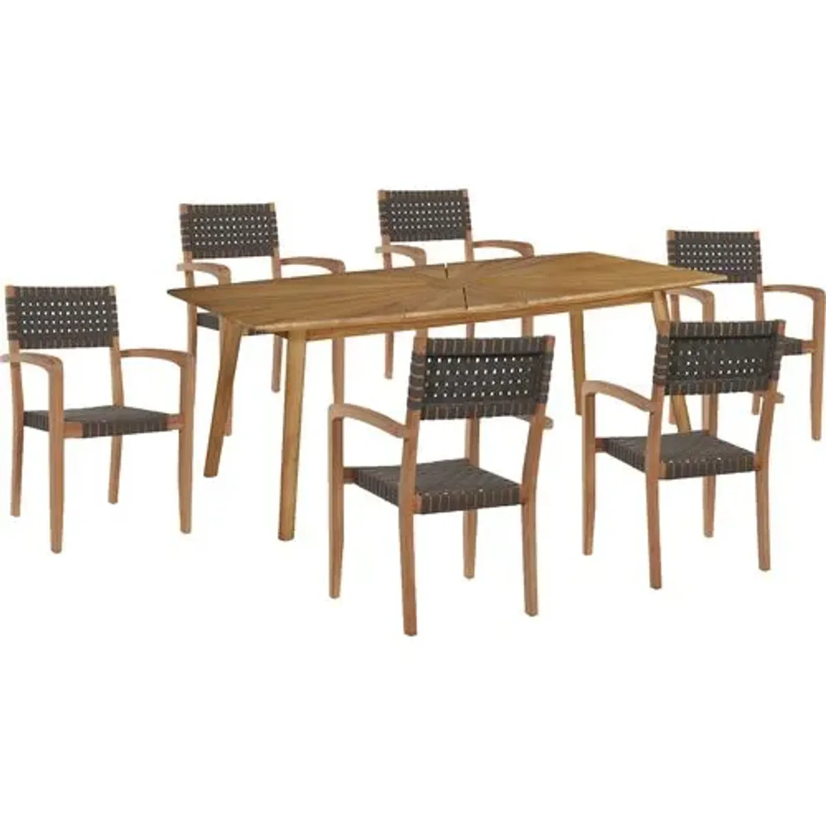 Bimi 7-Pc Teak Outdoor Rectangular Dining Set - Natural - Black