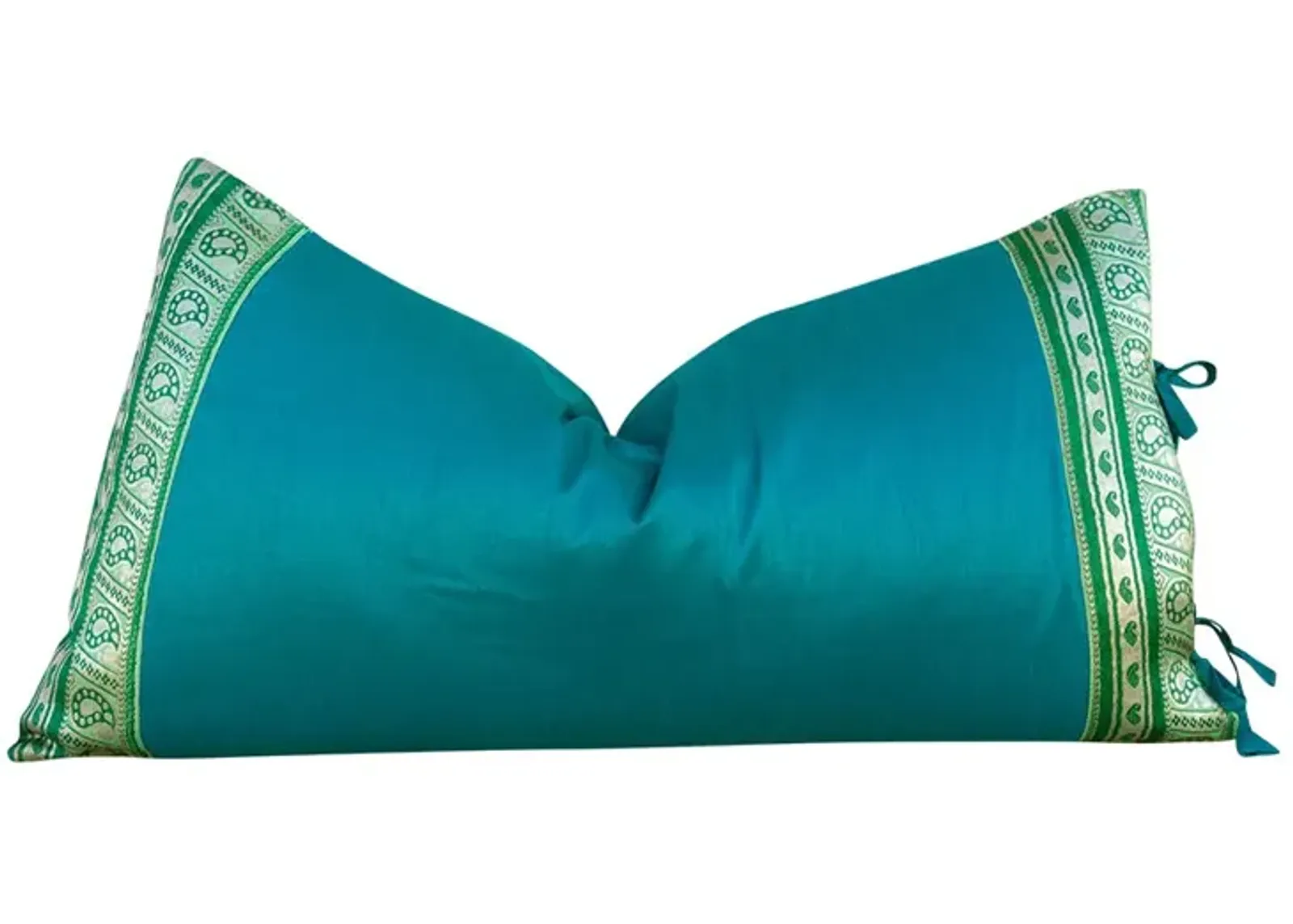 Teal Large Festive Indian Silk Pillow - de-cor