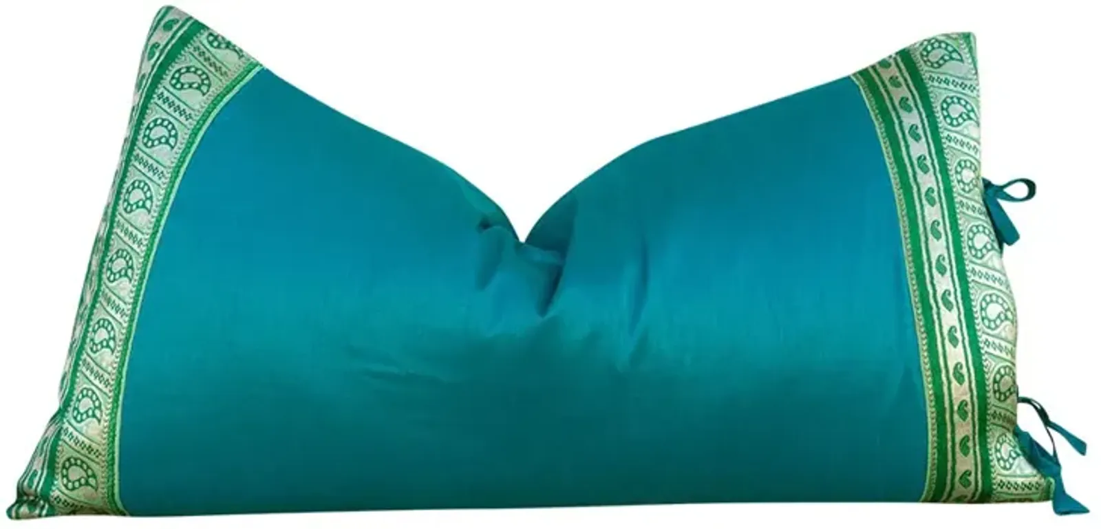 Teal Large Festive Indian Silk Pillow - de-cor