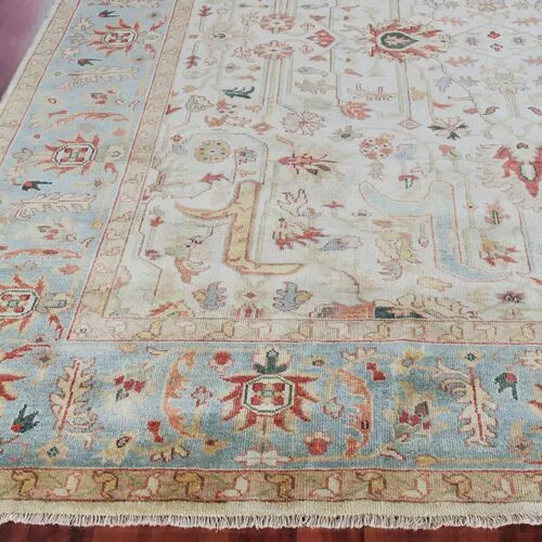 Antique Weave Serapi hand-knotted Rug - Ivory/Blue - Exquisite Rugs - Ivory
