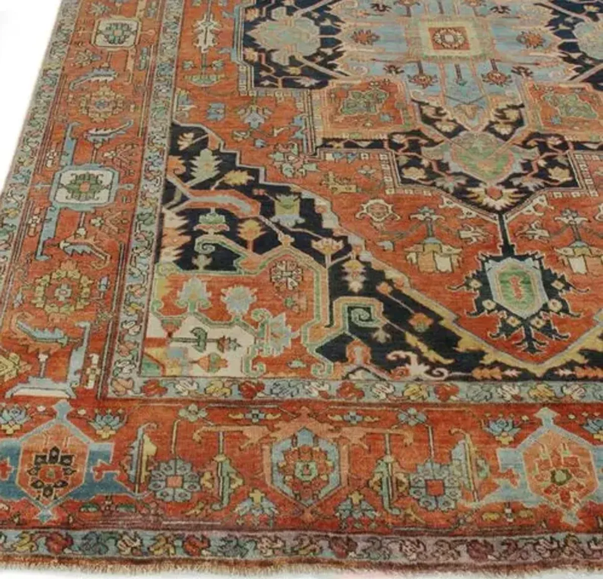 Antique Weave Serapi hand-knotted Rug - Rust/Navy - Exquisite Rugs - Red - Red