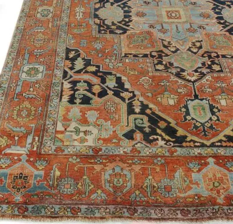 Antique Weave Serapi hand-knotted Rug - Rust/Navy - Exquisite Rugs - Red - Red