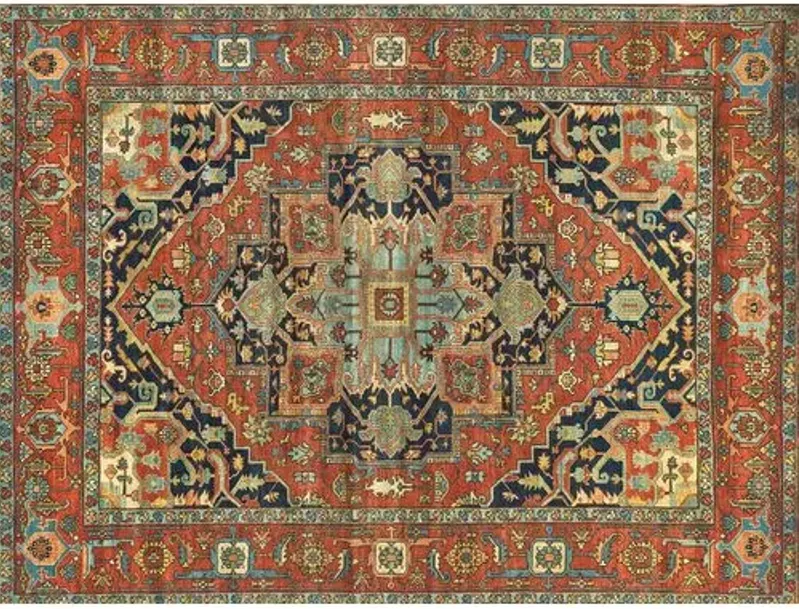 Antique Weave Serapi hand-knotted Rug - Rust/Navy - Exquisite Rugs - Red - Red