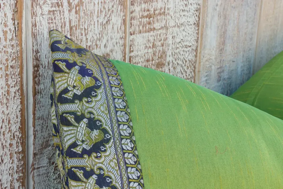 Lime Green Festive Indian Silk Pillow - de-cor