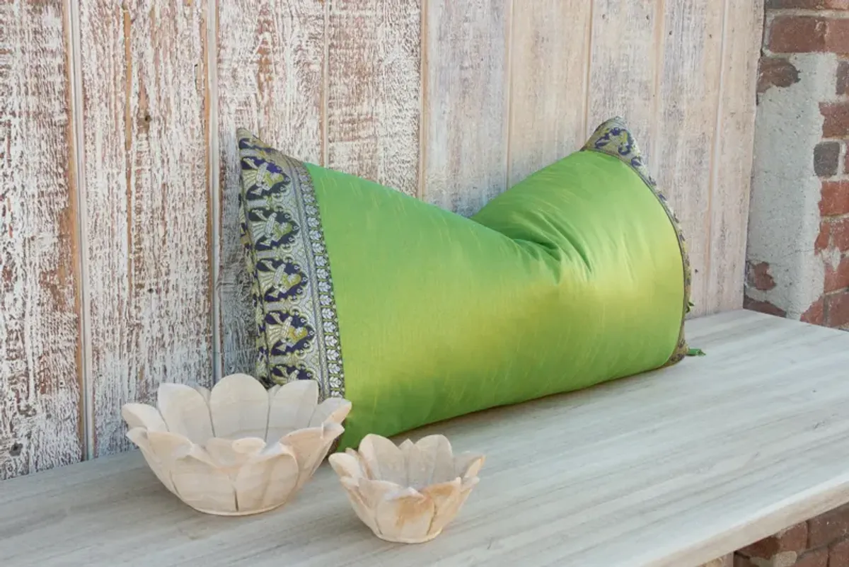 Lime Green Festive Indian Silk Pillow - de-cor