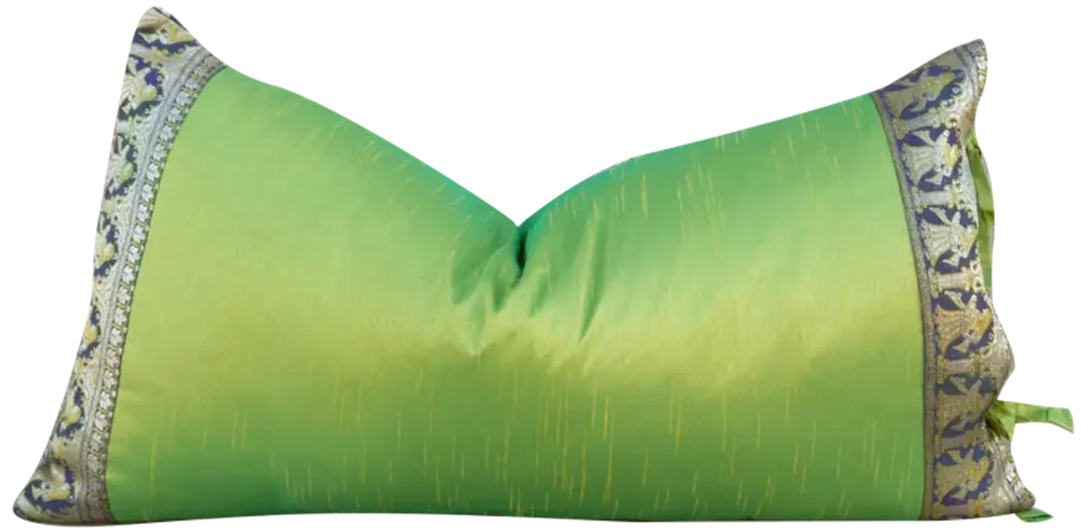 Lime Green Festive Indian Silk Pillow - de-cor