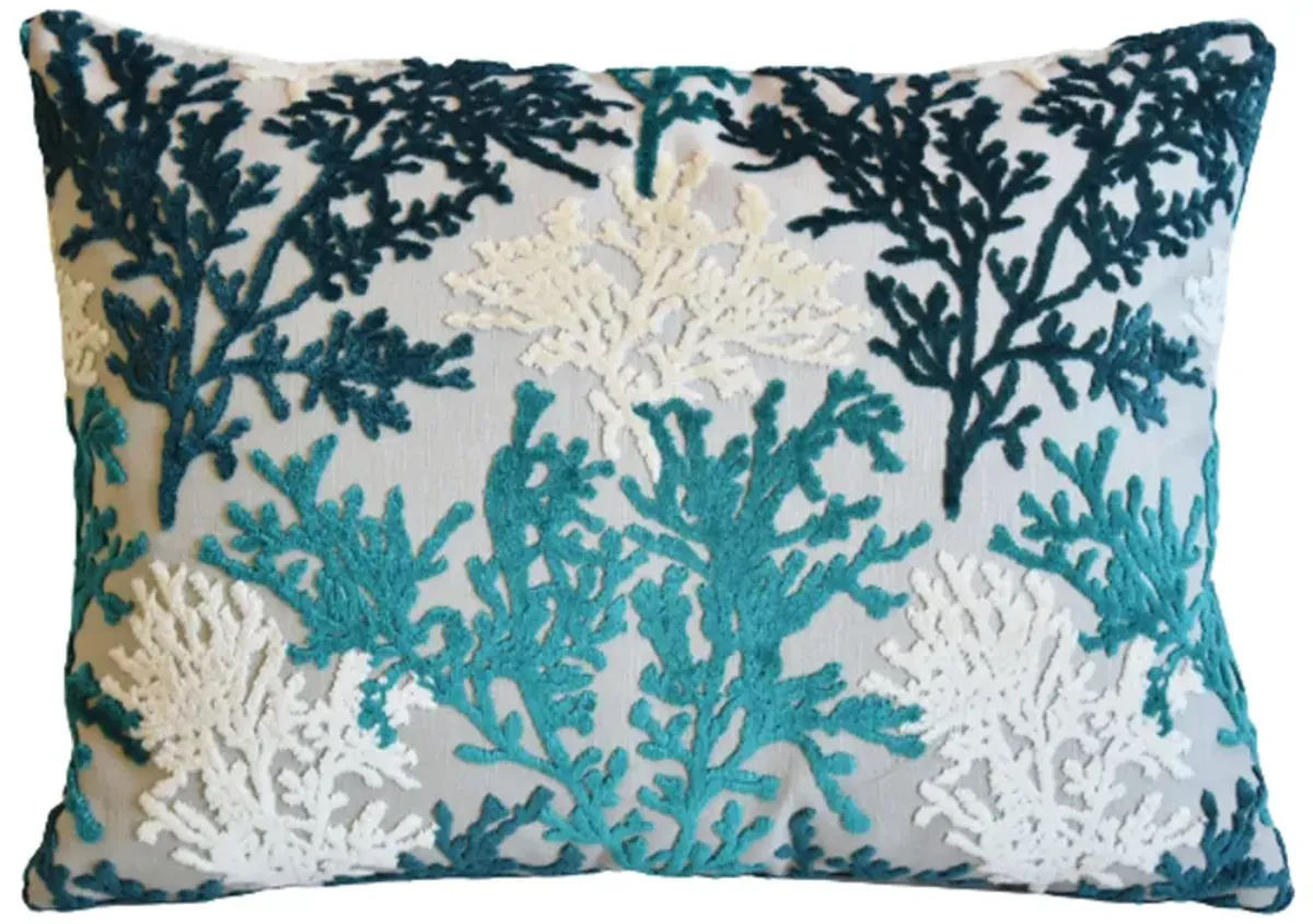 Aqua - White & Blue Coral Velvet Pillow