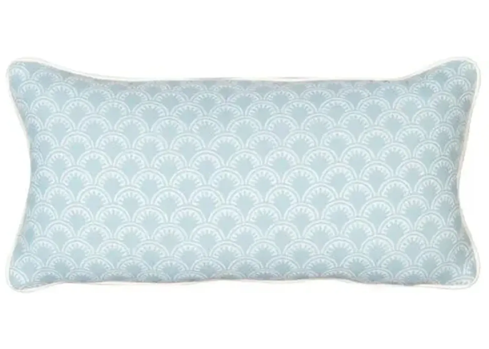 Scallop Outdoor Lumbar Pillow - Aqua/White