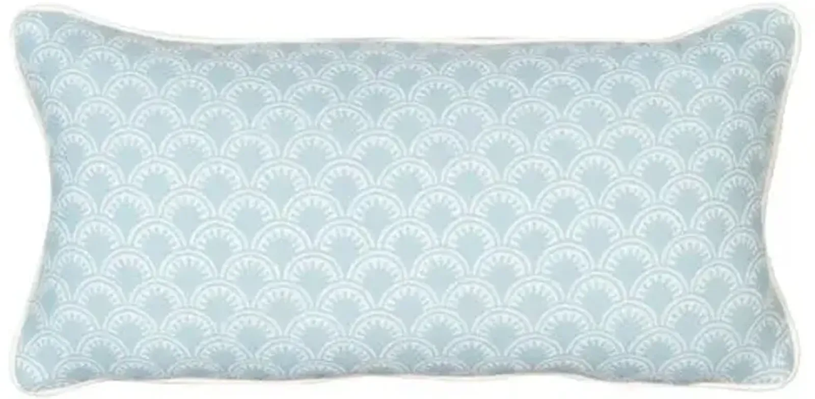 Scallop Outdoor Lumbar Pillow - Aqua/White