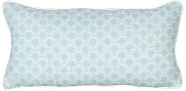 Scallop Outdoor Lumbar Pillow, Aqua/White