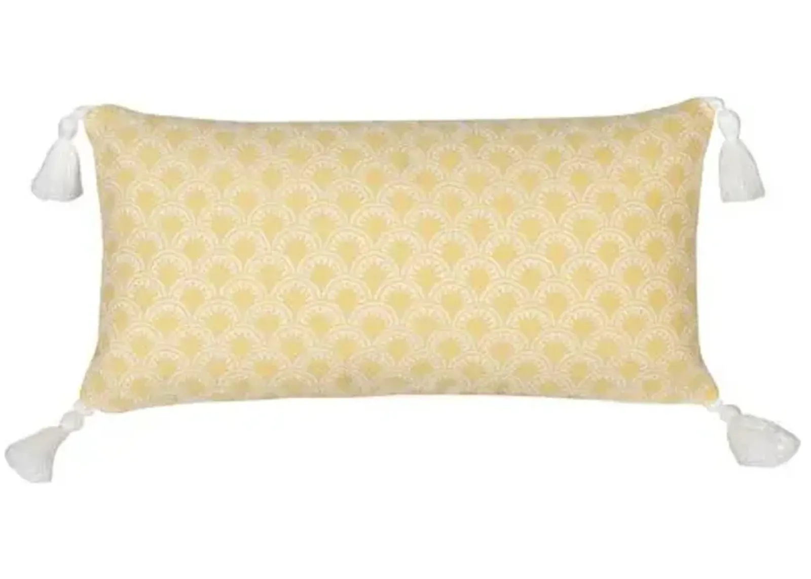 Scallop Tassel Outdoor Lumbar Pillow - Yellow/White