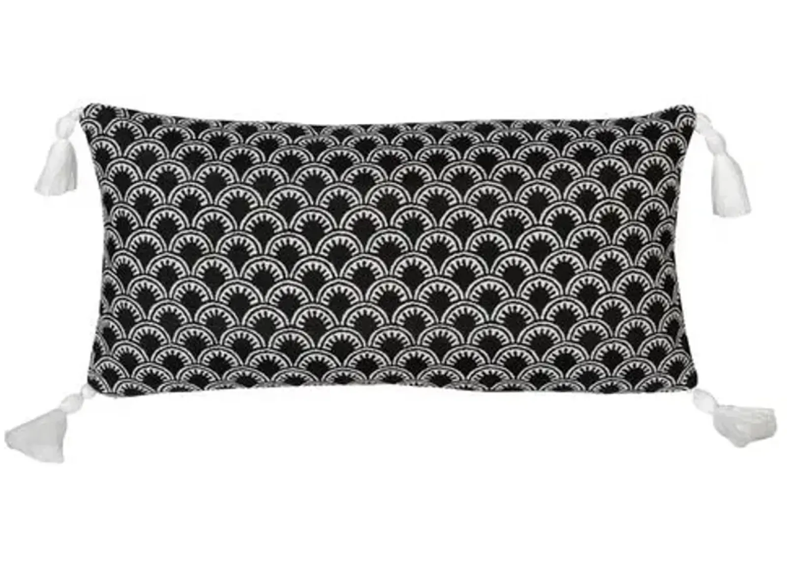 Scallop Tassel Outdoor Lumbar Pillow - Black/White