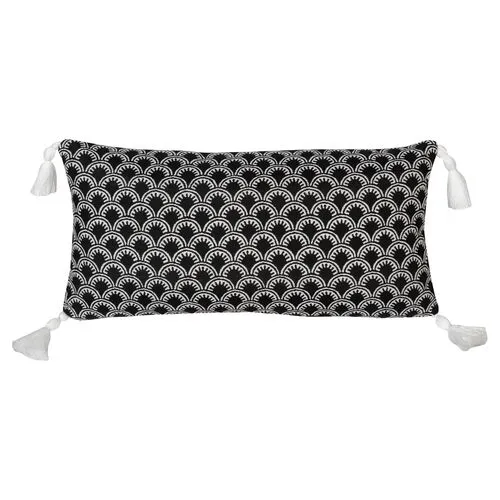 Scallop Tassel Outdoor Lumbar Pillow - Black/White