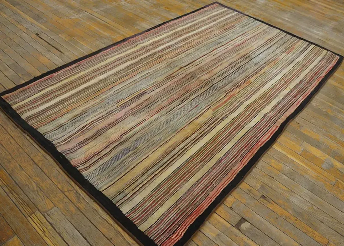 Antique American Hooked Rug 4'6''x7'4" - Brown - Brown