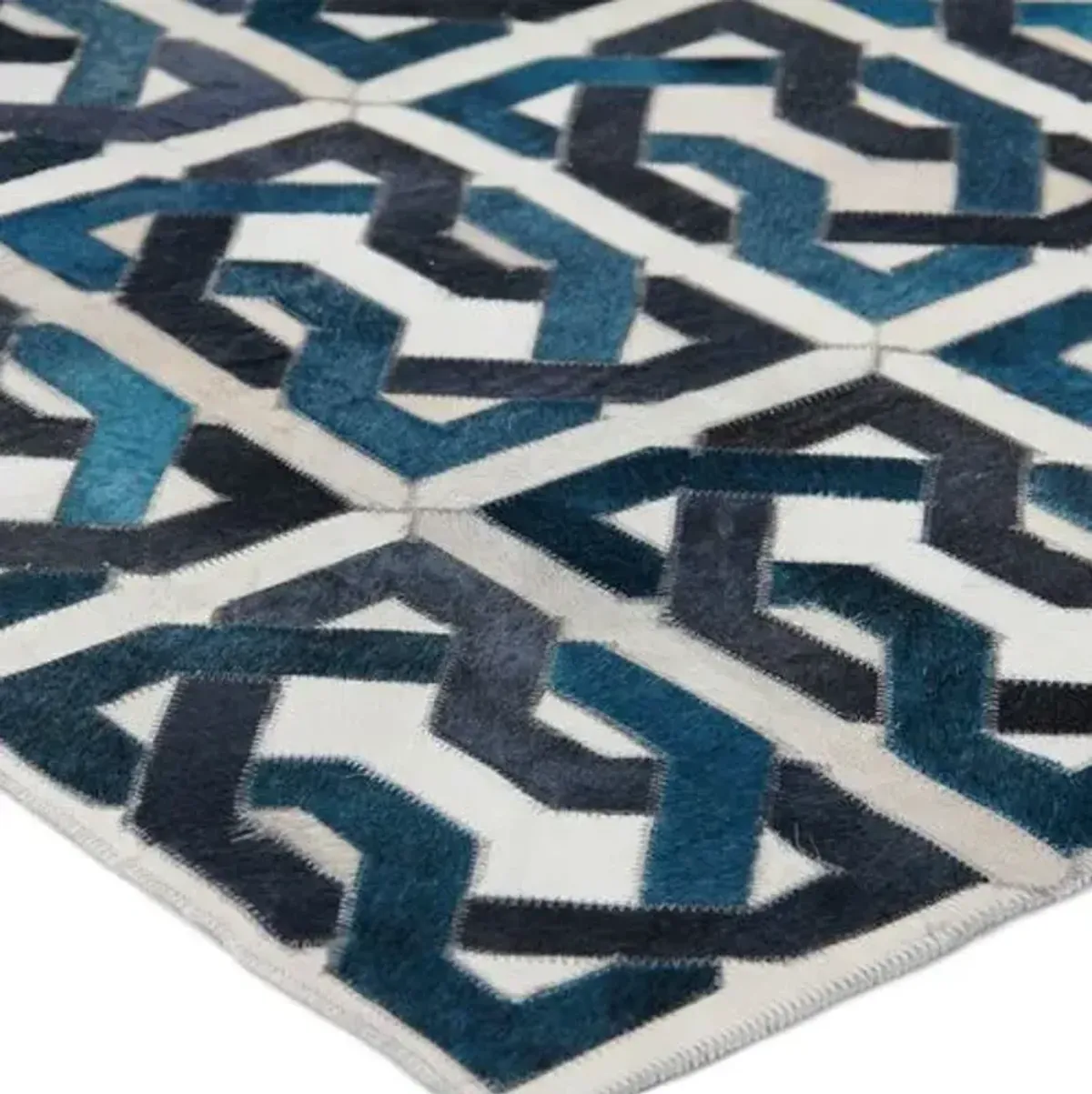 Natural Hide Cowhide hand-tufted Rug - Ivory/Navy - Exquisite Rugs - Handcrafted - Blue - Blue