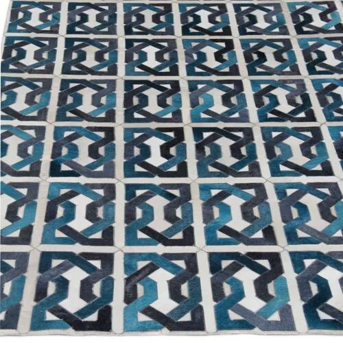 Natural Hide Cowhide hand-tufted Rug - Ivory/Navy - Exquisite Rugs - Handcrafted - Blue - Blue