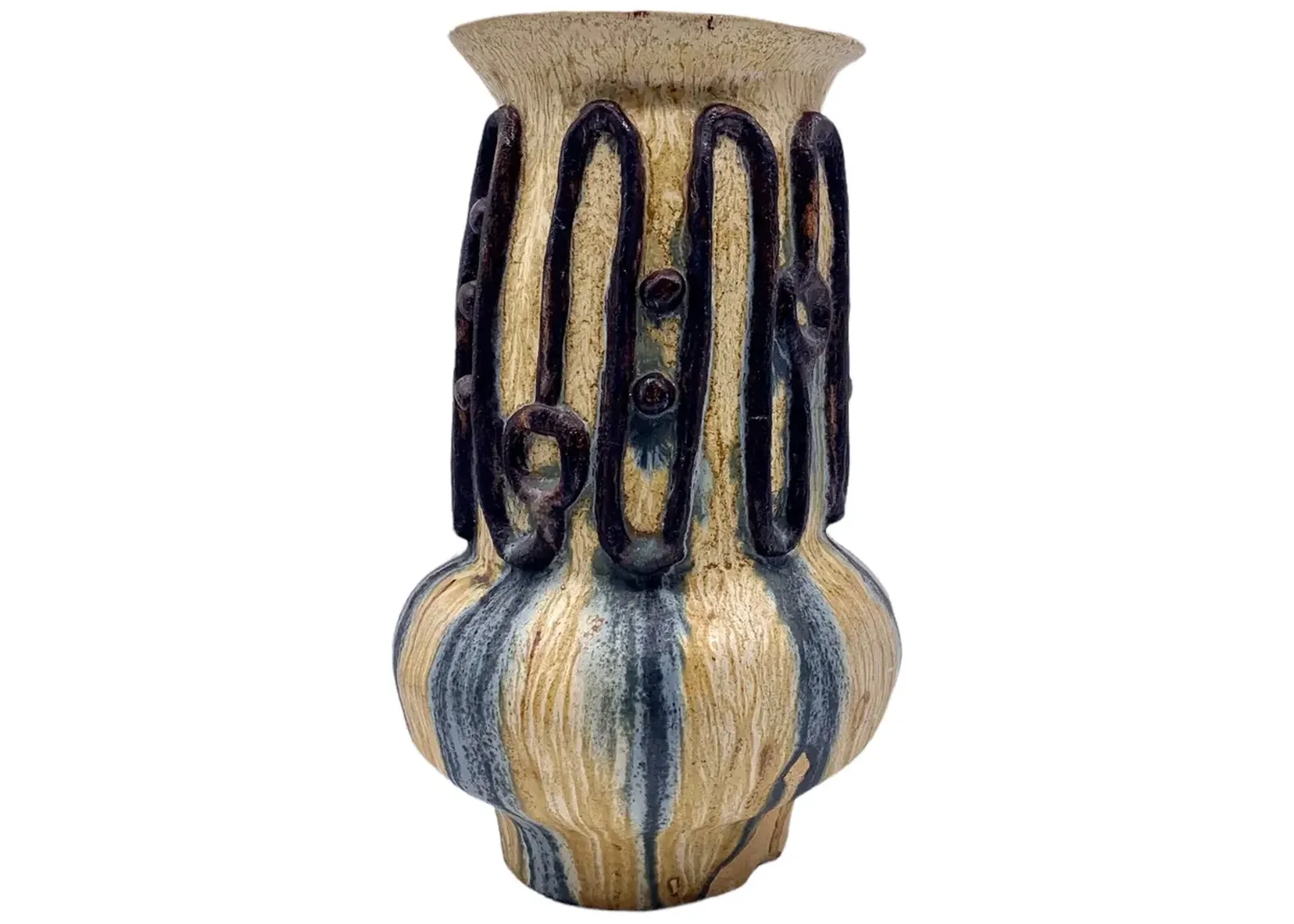 Midcentury Drip Glaze Pottery Vase - Pilar Collection - Beige