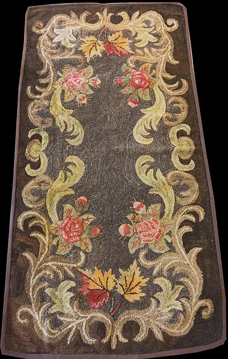 Antique American Hooked Rug 2' 8''x5' 2' - Brown - Brown