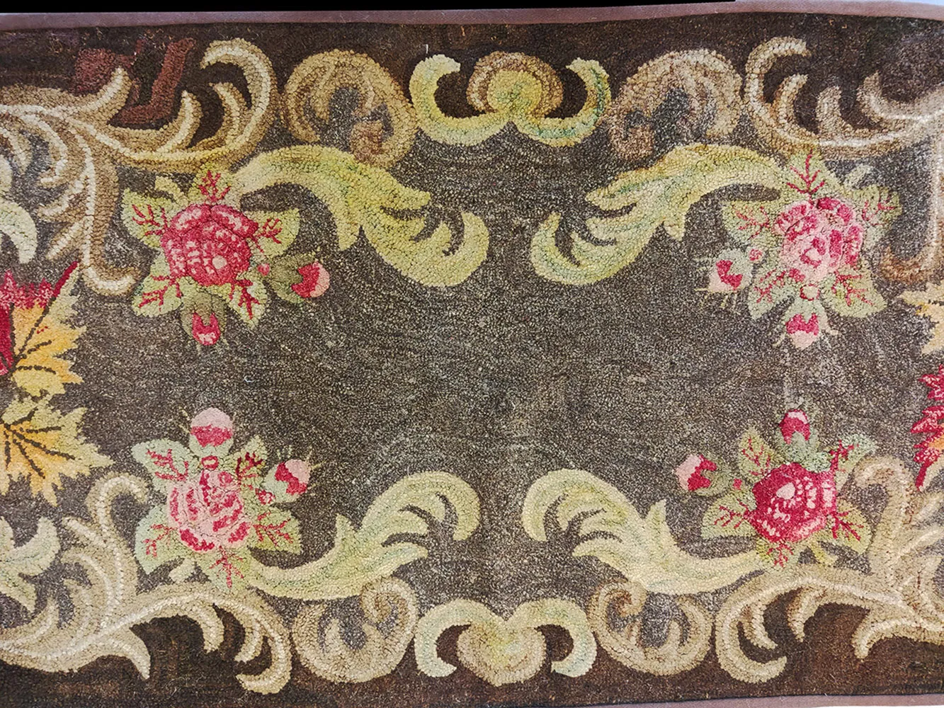 Antique American Hooked Rug 2' 8''x5' 2' - Brown - Brown