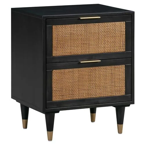 Wyatt Rattan Cane Nightstand - Black/Brown - Handcrafted