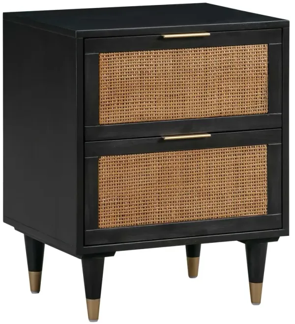 Wyatt Rattan Cane Nightstand, Black/Brown