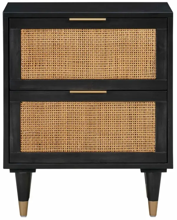Wyatt Rattan Cane Nightstand, Black/Brown