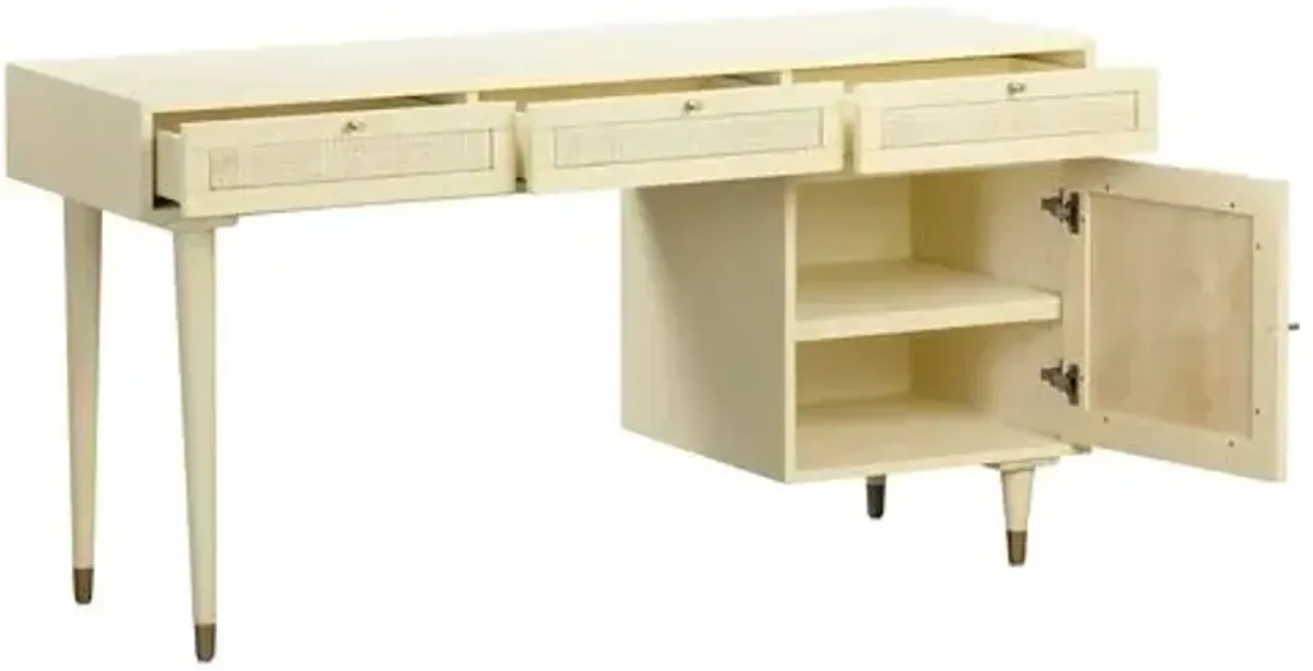 Wyatt Rattan Cane Desk - Cream - Handcrafted