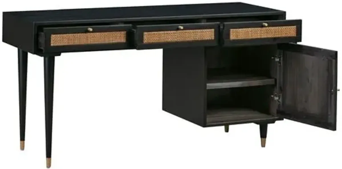 Wyatt Rattan Cane Desk - Black/Brown - Handcrafted