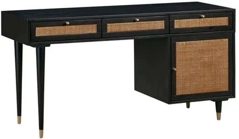 Wyatt Rattan Cane Desk - Black/Brown - Handcrafted