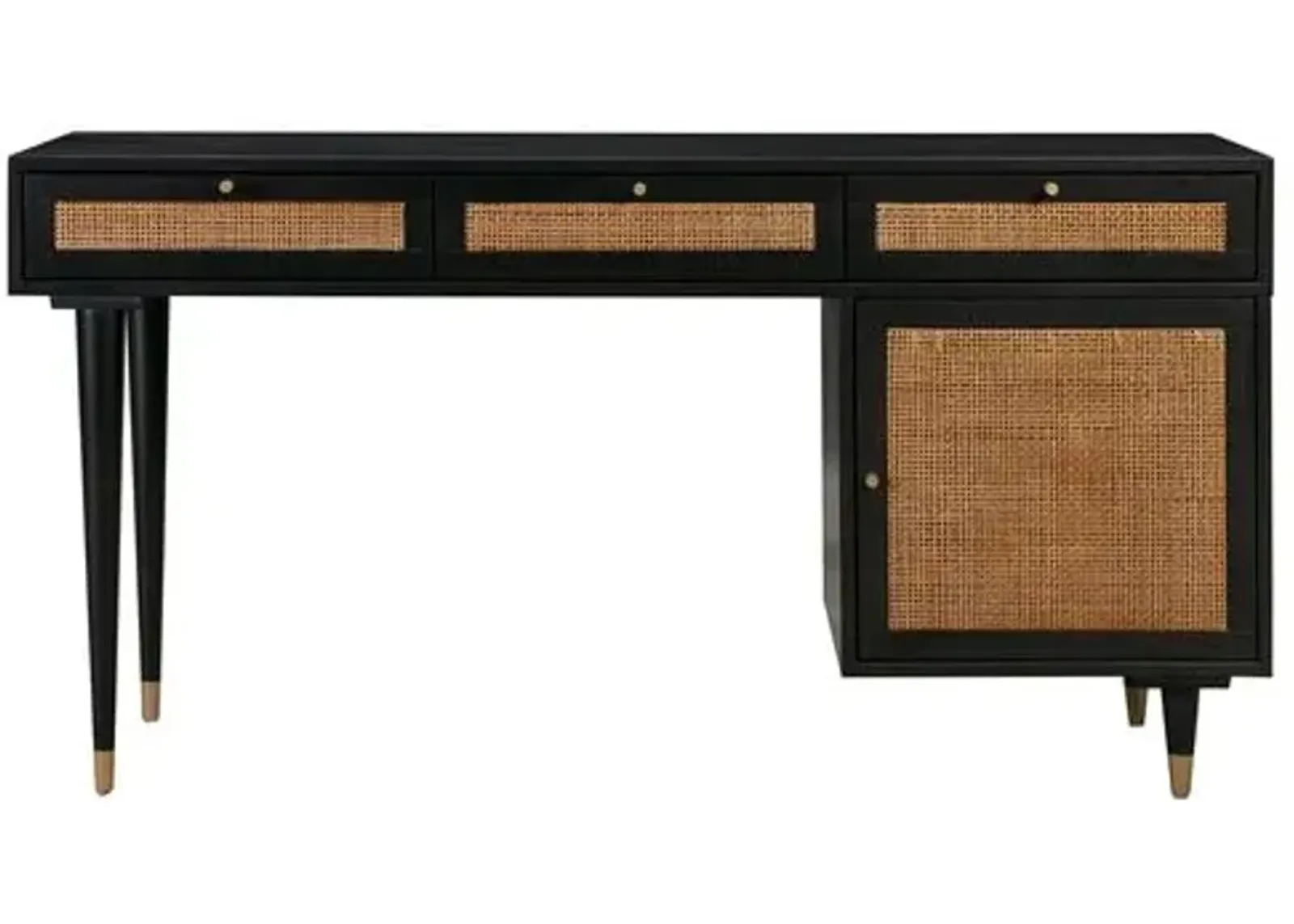 Wyatt Rattan Cane Desk - Black/Brown - Handcrafted