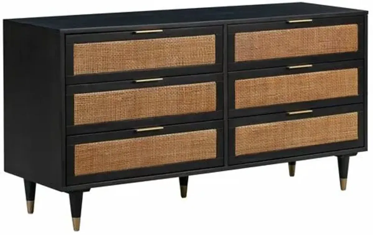 Wyatt Rattan 6-Drawer Dresser - Black/Brown - Handcrafted