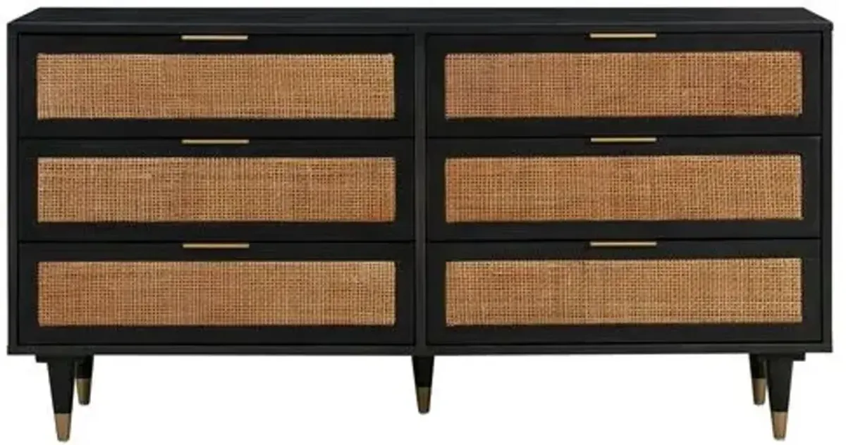 Wyatt Rattan 6-Drawer Dresser - Black/Brown - Handcrafted