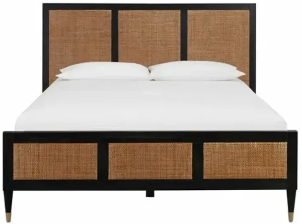 Wyatt Rattan Cane Bed - Black/Brown - Handcrafted