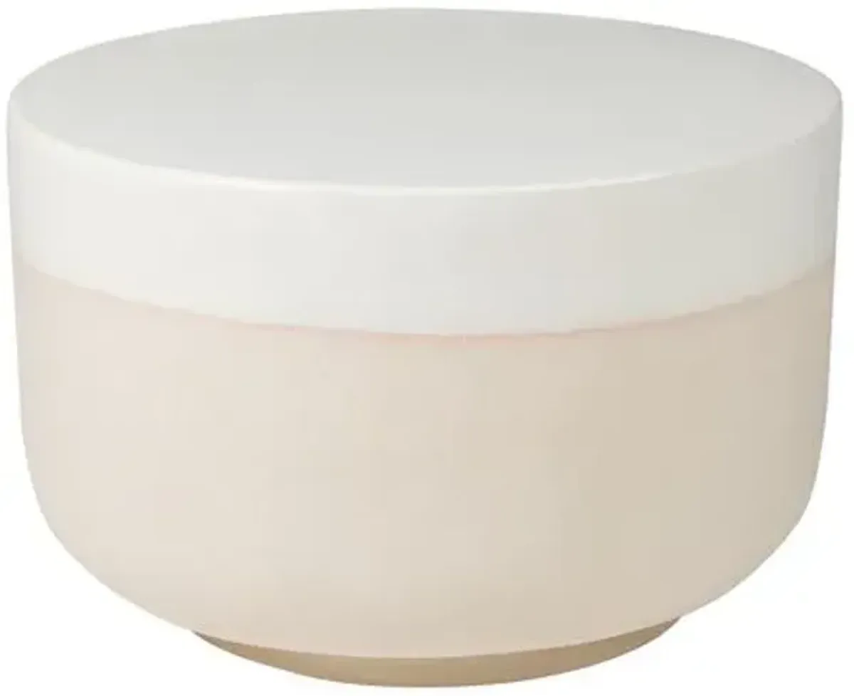 Nolan Outdoor Ceramic Side Table - White/Taupe - Handcrafted