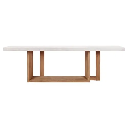 Clarice Teak Outdoor 120" Dining Table - White Concrete - Handcrafted