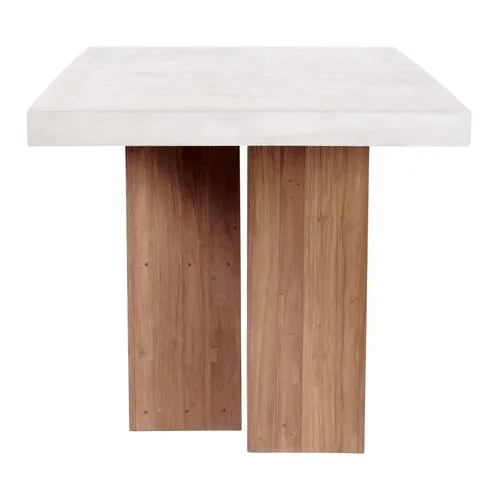 Clarice Teak Outdoor 120" Dining Table - White Concrete - Handcrafted