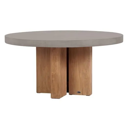 Ethel Teak Outdoor 60" Dining Table - Gray Concrete - Handcrafted