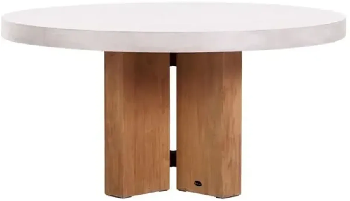 Ethel Teak Outdoor 60" Dining Table - White Concrete - Handcrafted