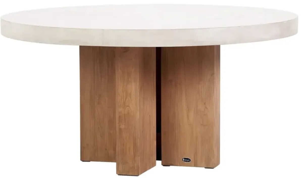 Ethel Teak Outdoor 60" Dining Table, White Concrete
