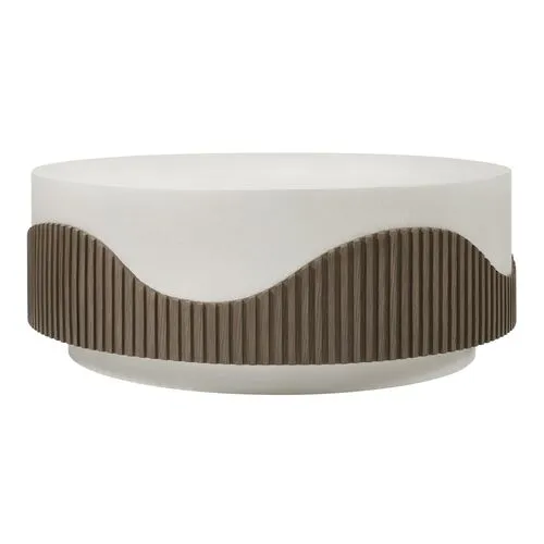 Nolene Outdoor Round Coffee Table - Brown/White - Gray