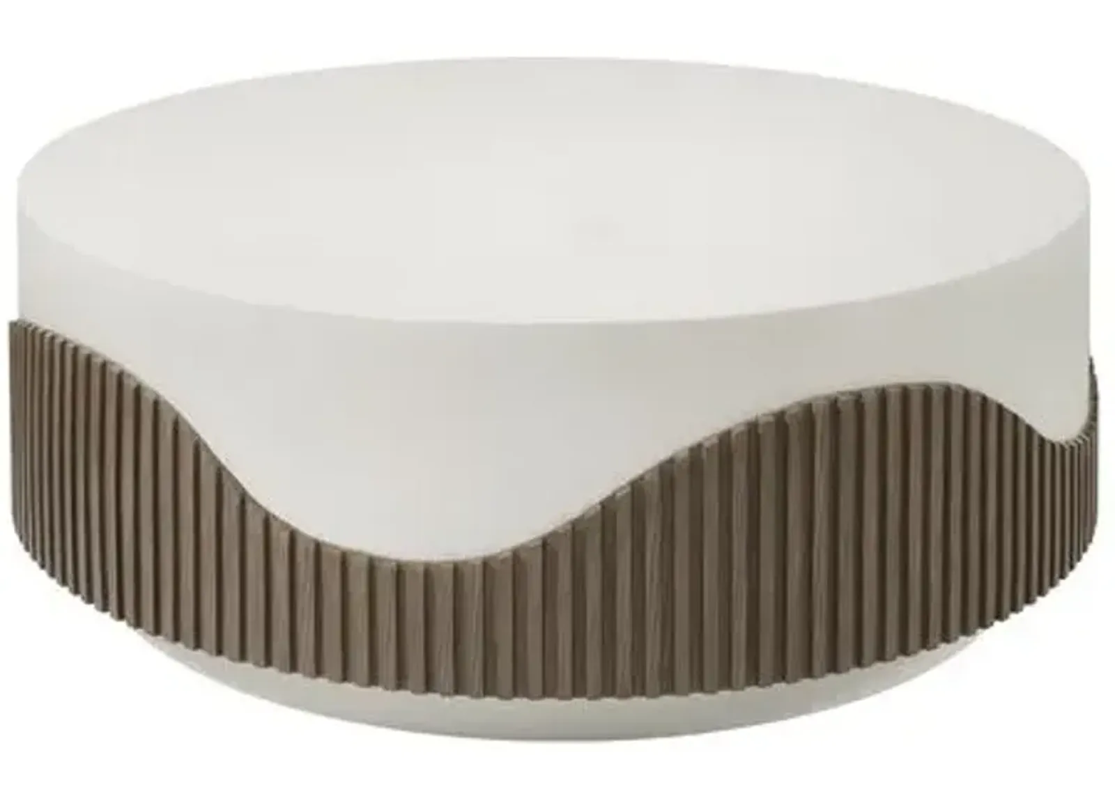 Nolene Outdoor Round Coffee Table - Brown/White - Gray