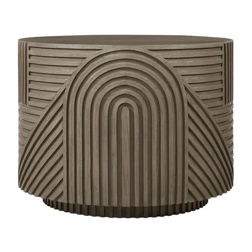 Maxine Outdoor Round Drum Side Table - Brown