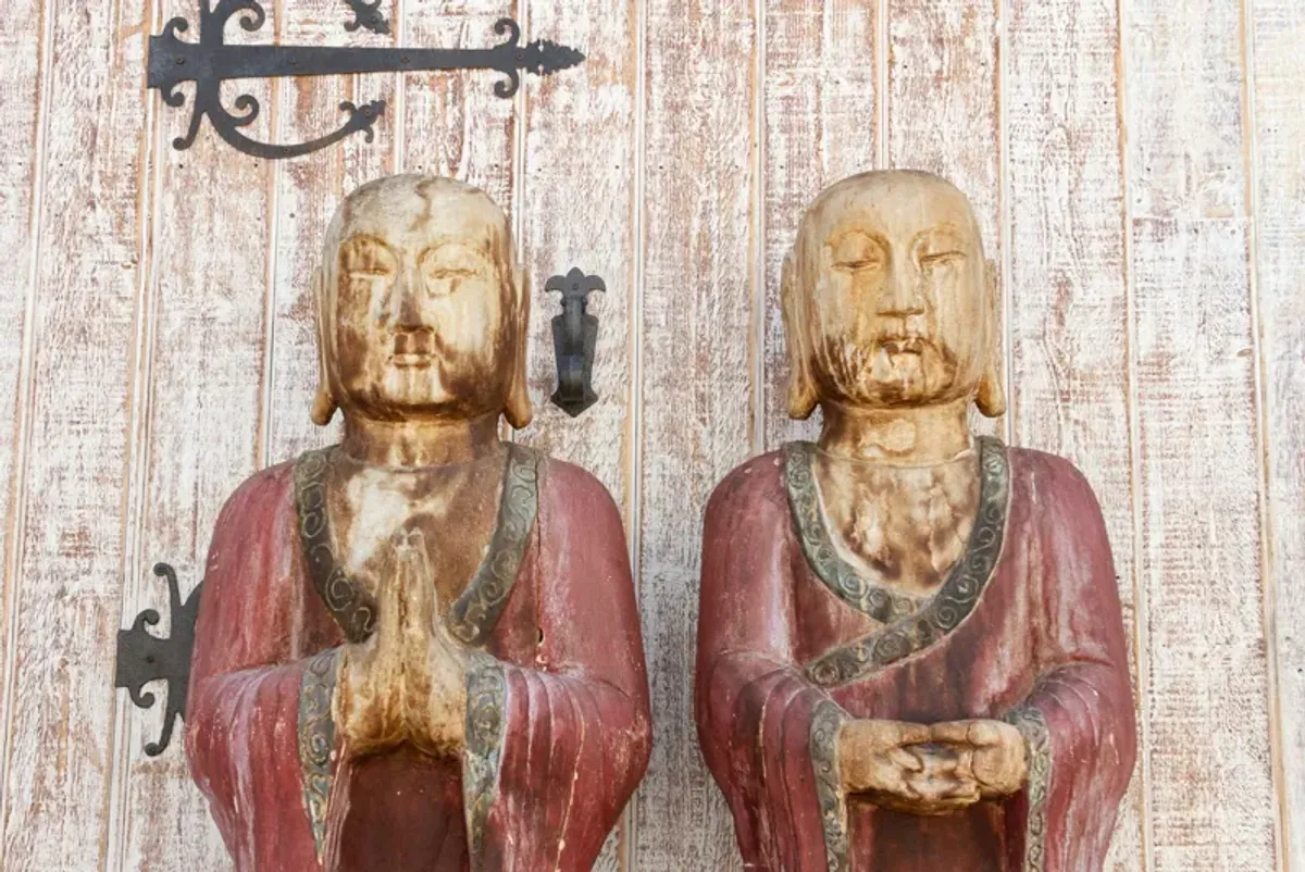 Set of Two - Antique Wooden Buddhas - de-cor