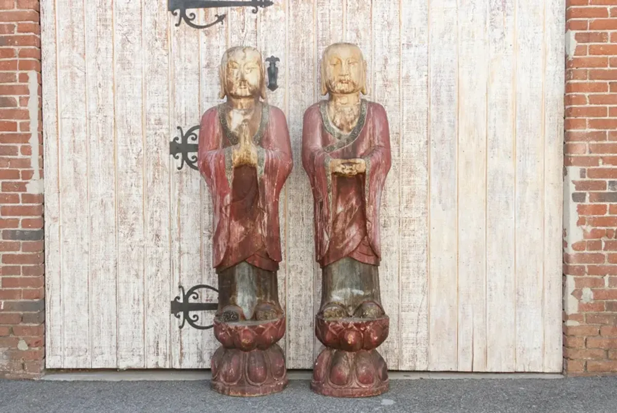 Set of Two - Antique Wooden Buddhas - de-cor